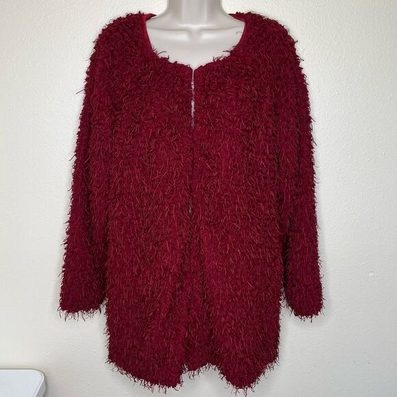 NWT Kut From The Kloth Red Shaggy Eyelash Fringed Sweater Jacket Women Medium - Picture 14 of 14